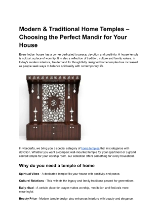 Modern & Traditional Home Temples – Choosing the Perfect Mandir for Your House