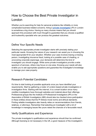 How to Choose the Best Private Investigator in London