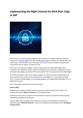 SAP Compliance: MCA Rule 11(g) Audit-Trail Controls