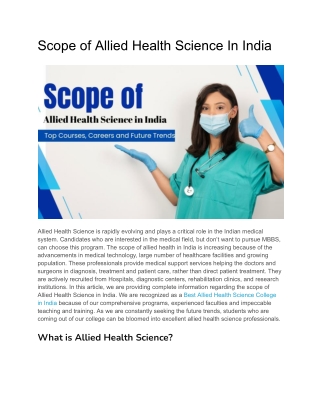 Scope of Allied Health Science In India