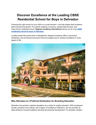 Discover Excellence at the Leading CBSE Residential School for Boys in Dehradun