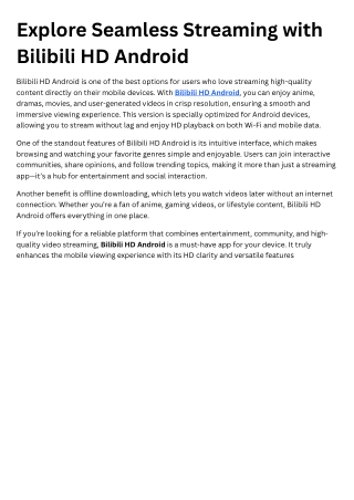 Explore Seamless Streaming with Bilibili HD Android