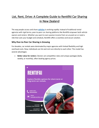 List, Rent, Drive A Complete Guide to RentifAI Car Sharing in New Zealand
