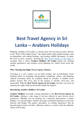 Best Travel Agency in Sri Lanka – Arabiers Holidays