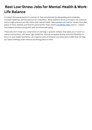  Best Low-Stress Jobs for Mental Health & Work-Life Balance