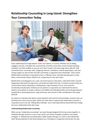 Relationship Counseling in Long Island- Strengthen Your Connection Today