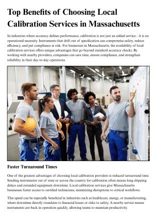 Top Benefits of Choosing Local Calibration Services in Massachusetts