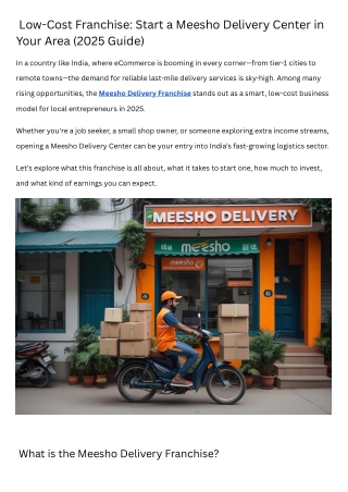 Low-Cost Franchise Start a Meesho Delivery Center in Your Area (2025 Guide)