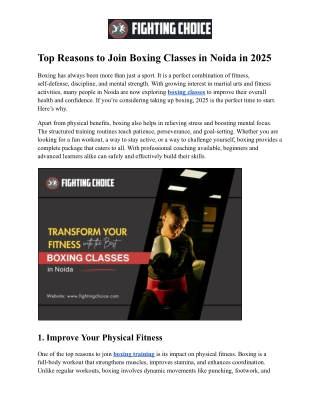 Top Reasons to Join Boxing Classes in Noida in 2025