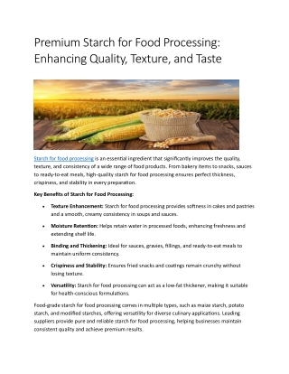 Premium Starch for Food Processing