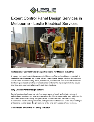 Expert Control Panel Design Services in Melbourne - Leslie Electrical Services