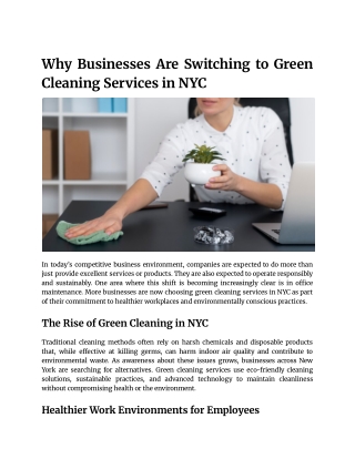 Why Businesses Are Switching to Green Cleaning Services in NYC