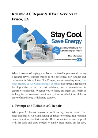 Frisco HVAC Experts | One Hour Heating & Air Conditioning