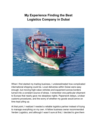 My Experience Finding the Best Logistics Company in Dubai