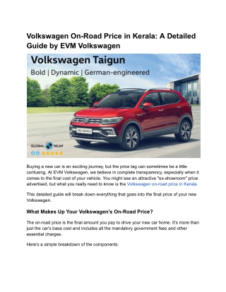 Volkswagen On-Road Price in Kerala_ A Detailed Guide by EVM Volkswagen