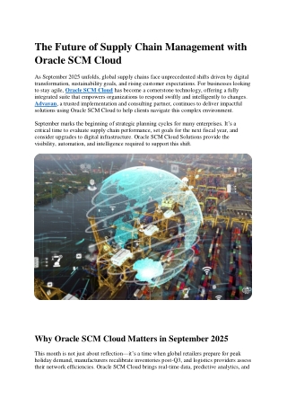 The Future of Supply Chain Management with Oracle SCM Cloud