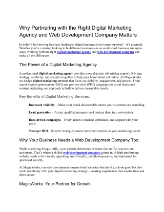 Why Partnering with the Right Digital Marketing Agency and Web Development Company Matters