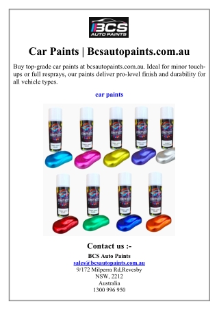 Car Paints  Bcsautopaints.com.au