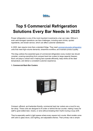 Top 5 Commercial Refrigeration Solutions Every Bar Needs in 2025