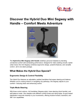 Discover the Hybrid Duo Mini Segway with Handle – Comfort Meets Adventure