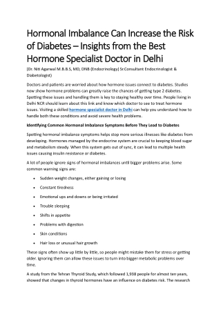 Hormonal Imbalance Can Increase the Risk of Diabetes