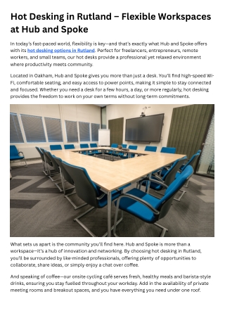 Hot Desking in Rutland – Flexible Workspaces at Hub and Spoke