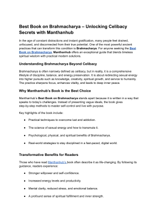 Best Book on Brahmacharya