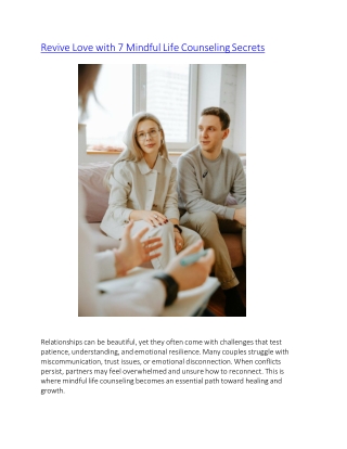 Revive Love with 7 Mindful Life Counseling Secrets