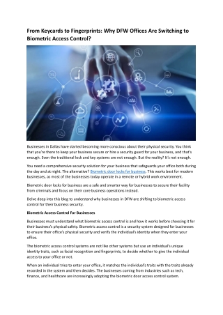 Why DFW Offices Are Switching to Biometric Access Control