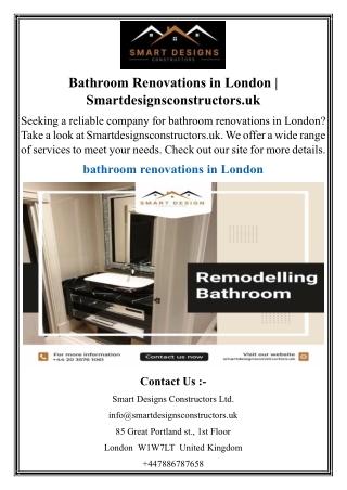 Bathroom Renovations in London  Smartdesignsconstructors.uk