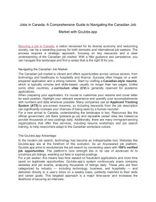 Jobs in Canada A Comprehensive Guide to Navigating the Canadian Job Market with GoJobs.app