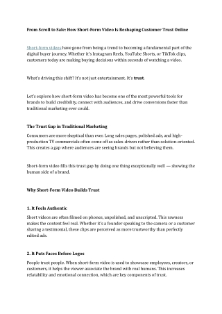 From Scroll to Sale How Short-Form Video Is Reshaping Customer Trust Online