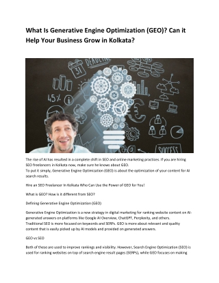 What Is Generative Engine Optimization GEO) Can it Help Your Business Grow in Kolkata