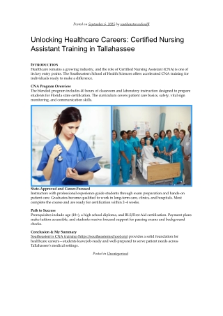 Nursing Assistant Training in Tallahassee Southeastern School of Health Sciences