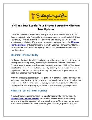 Shillong Teer Result Your Trusted Source for Mizoram Teer Updates