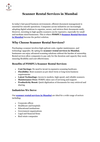 Scanner Rental Services in Mumbai