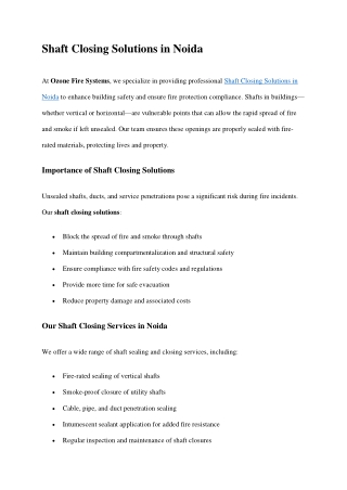 Shaft Closing Solutions in Noida