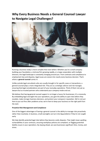 Why Every Business Needs a General Counsel Lawyer to Navigate Legal Challenges