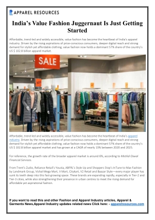 India’s Value Fashion Juggernaut Is Just Getting Started