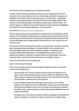 3D Scanners for Reverse Engineering: A Comprehensive Guide