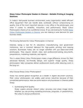 Sharp Colour Photocopier Dealers in Chennai