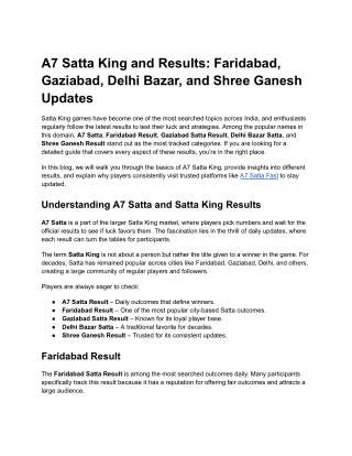 A7 Satta King and Results_ Faridabad, Gaziabad, Delhi Bazar, and Shree Ganesh Updates