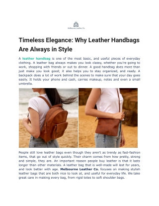 Timeless Elegance | Why Leather Handbags Are Always in Style