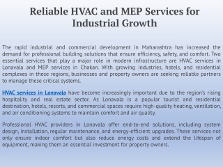 Reliable HVAC and MEP Services for Industrial Growth