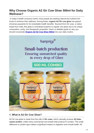Why Choose Organic A2 Gir Cow Ghee 500ml for Daily Wellness
