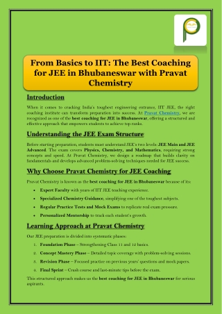 From Basics to IIT - The Best Coaching for JEE in Bhubaneswar with Pravat Chemistry