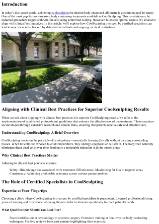 Aligning with Clinical Best Practices for Superior Coolsculpting Results