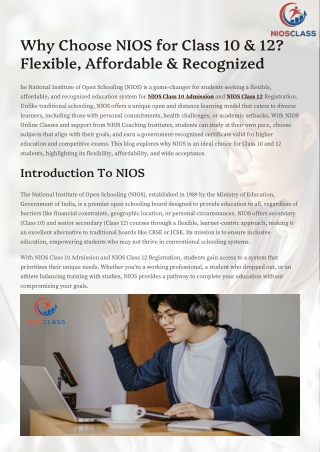 Why Choose NIOS for Class 10 & 12 | Flexible, Affordable & Recognized Education