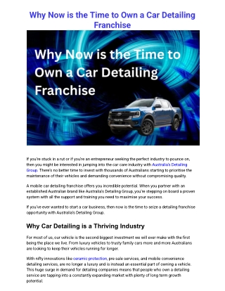 Why Now is the Time to Own a Car Detailing Franchise