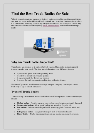 Find the Best Truck Bodies for Sale